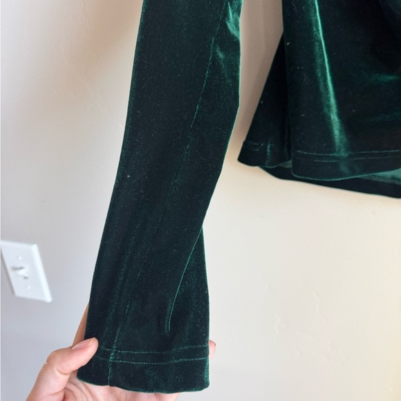 Emerald Green Velvet Long Sleeve Top S | Holiday Party Y2K Chic Wrap Front - Picture 2 of 4